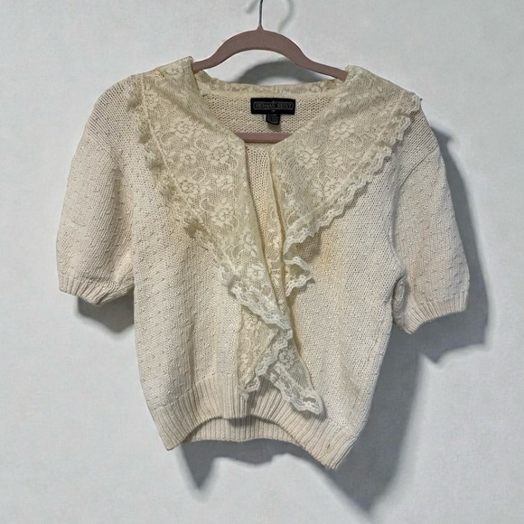 herman geist Sweaters - Vintage Herman Geist Cream Linen Cotton Lace Knit Top Medium